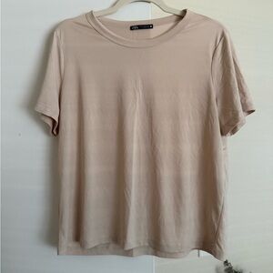 Zara Women's Light Beige Short Sleeve Tee